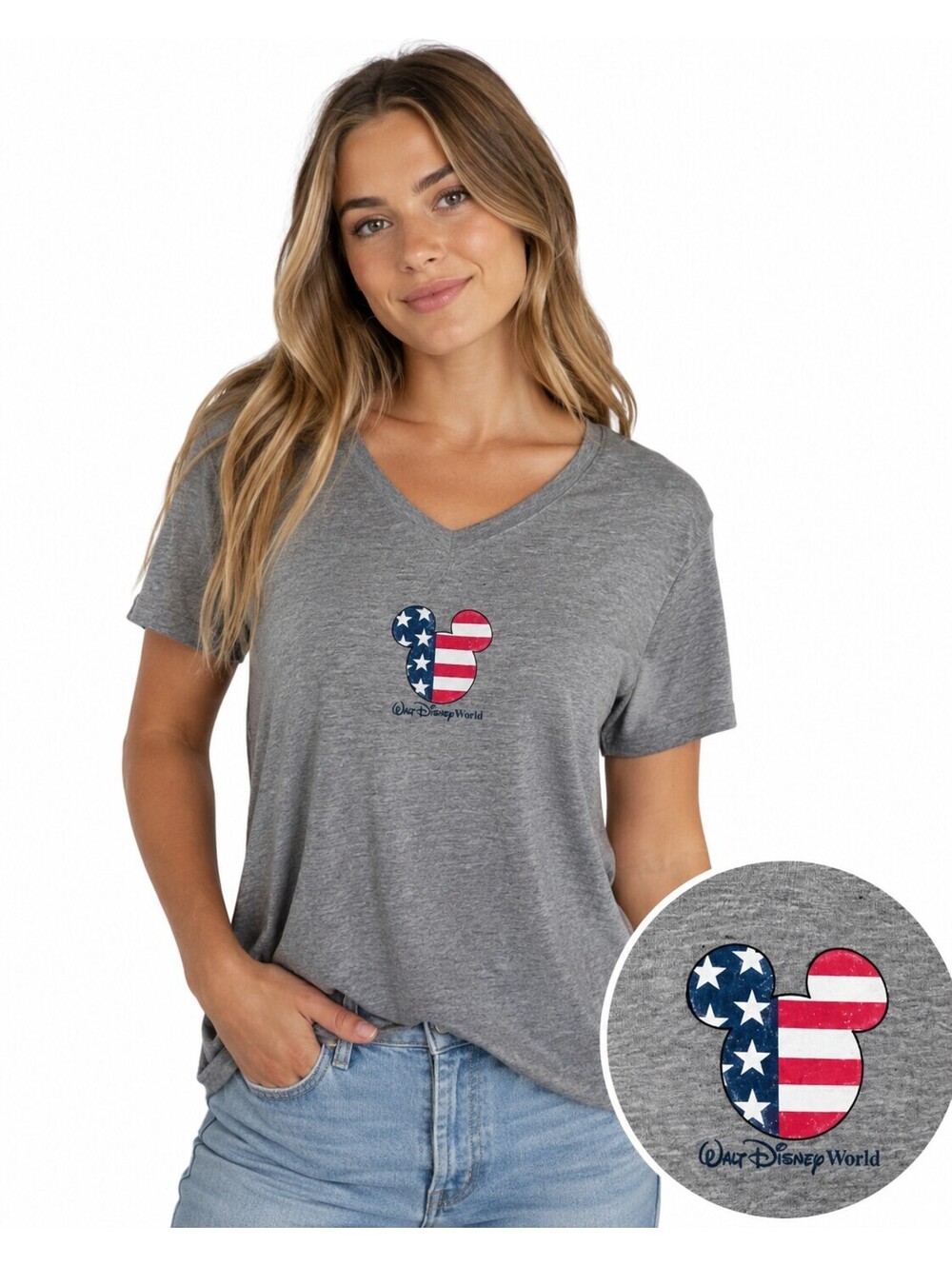 vintage Walt Disney World heather gray t-shirt patriotic flag design *note spot